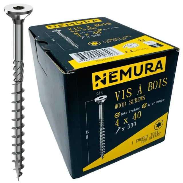 Nemura Set 500 Viti Legno Torx 4x40 mm zincate