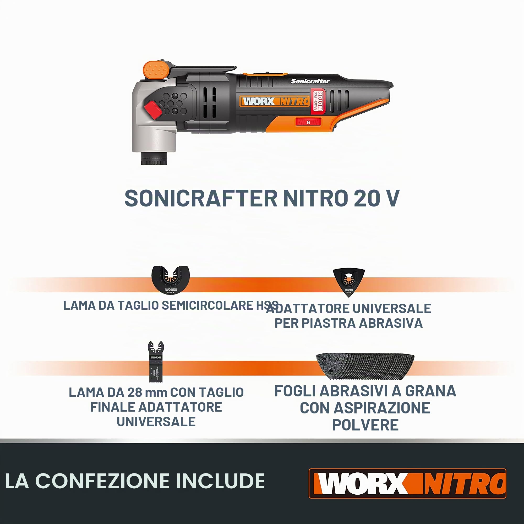 Worx WX693.9 Utensile Multifunzione 20V Brushless