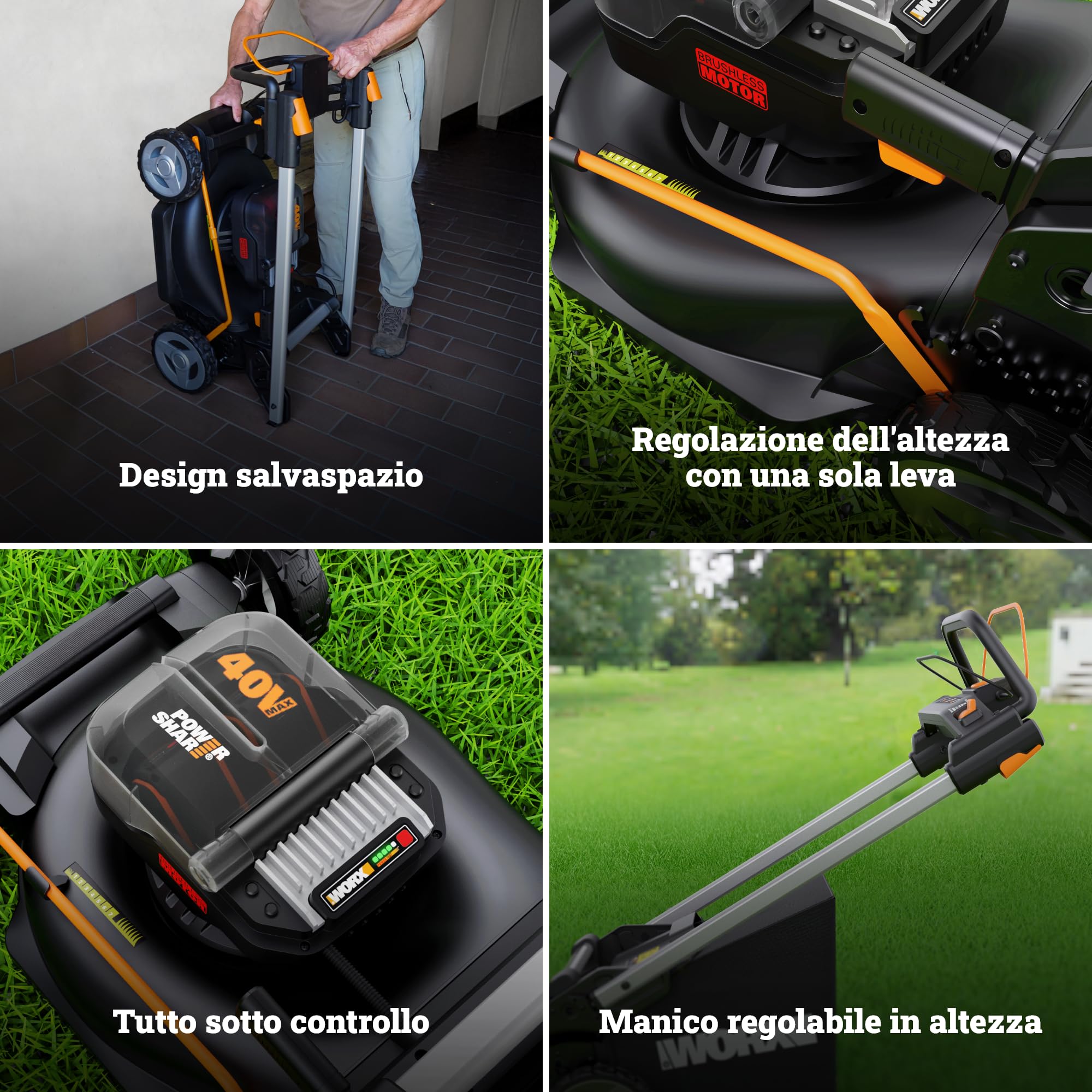 WORX WG749E Rasaerba Batteria 40V Taglio 46 cm Prato 500 mq