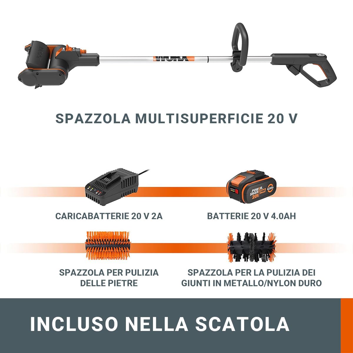 Worx WG441E spazzola giardino 20V con 2 batterie 2Ah
