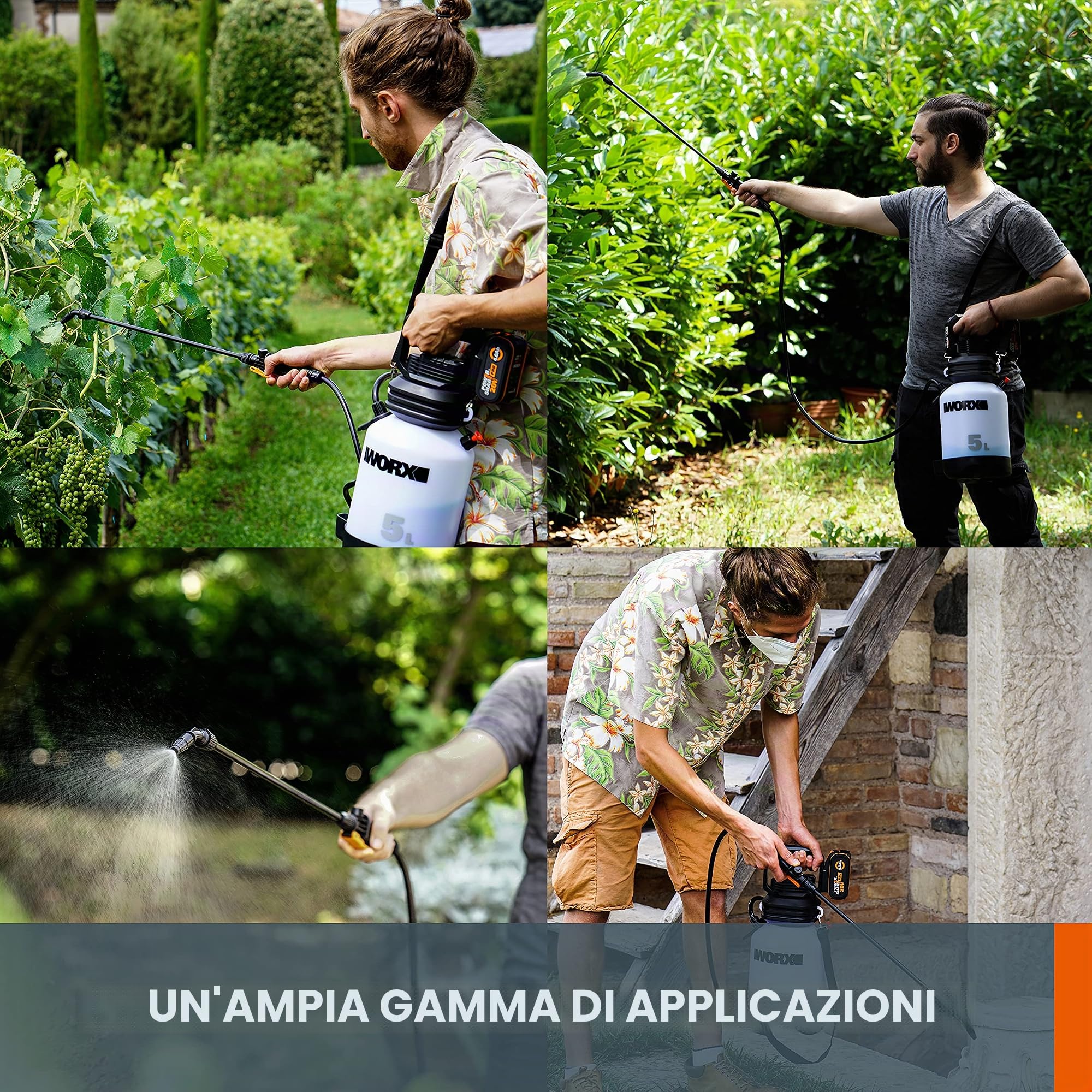 Worx WG829E Spruzzatore a Batteria 20V 5L con Lancia