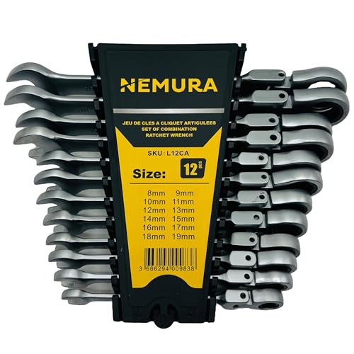 Nemura set 12 chiavi cricchetto snodate 8-19 mm acciaio