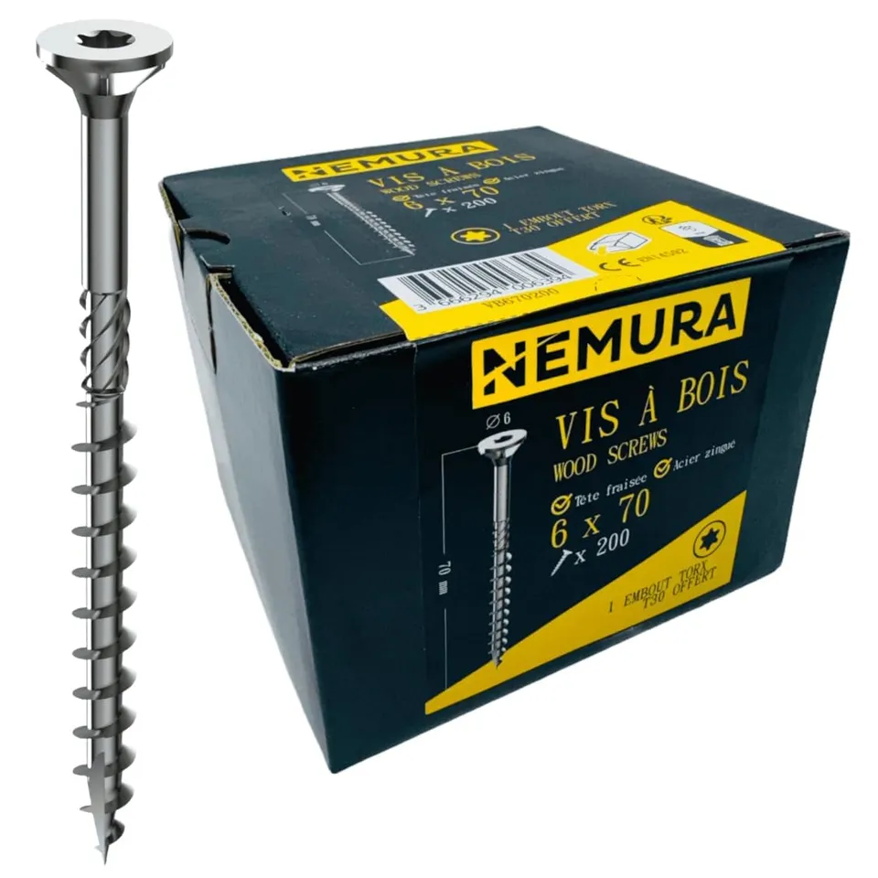 Nemura viti per legno Torx 6x70 mm zincate 200 pezzi