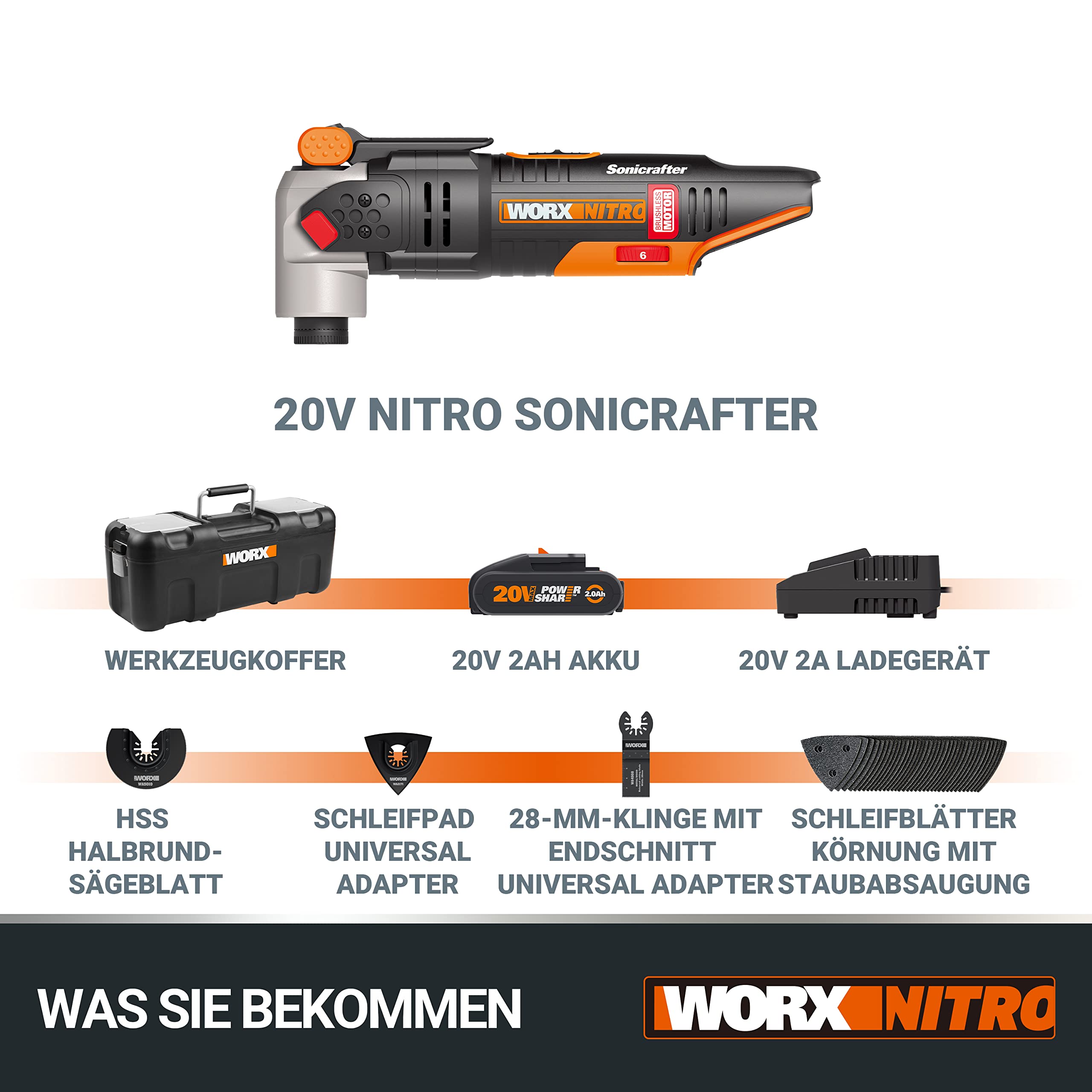 Worx Sonicrafter WX693 multifunzione 20V brushless con batteria