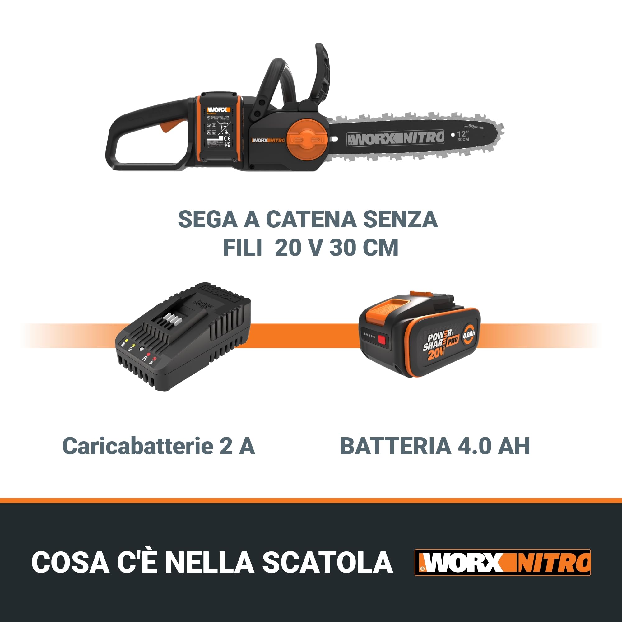 Worx WG350E motosega a batteria 20V con batteria barra 30 cm