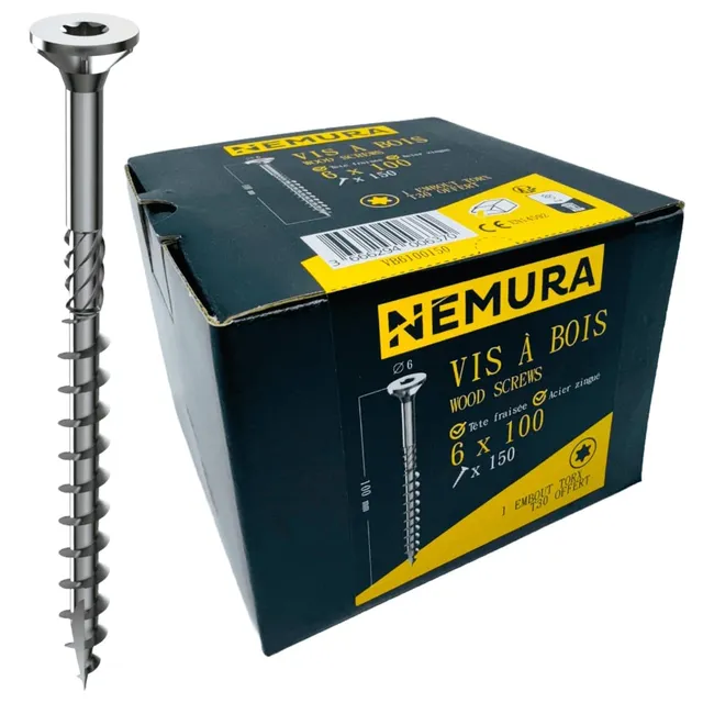 Nemura viti legno 6x100 mm set 150 pezzi Torx zincate