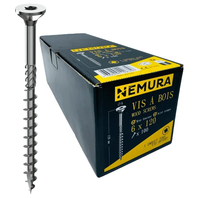 Nemura viti legno Torx 6x120 mm zincate 100 pezzi antisplit