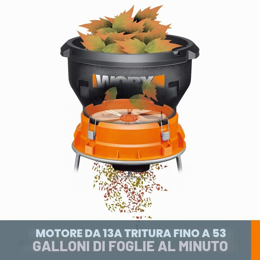Worx WG430 triturafoglie elettrico 13A 53 l/min 11:1