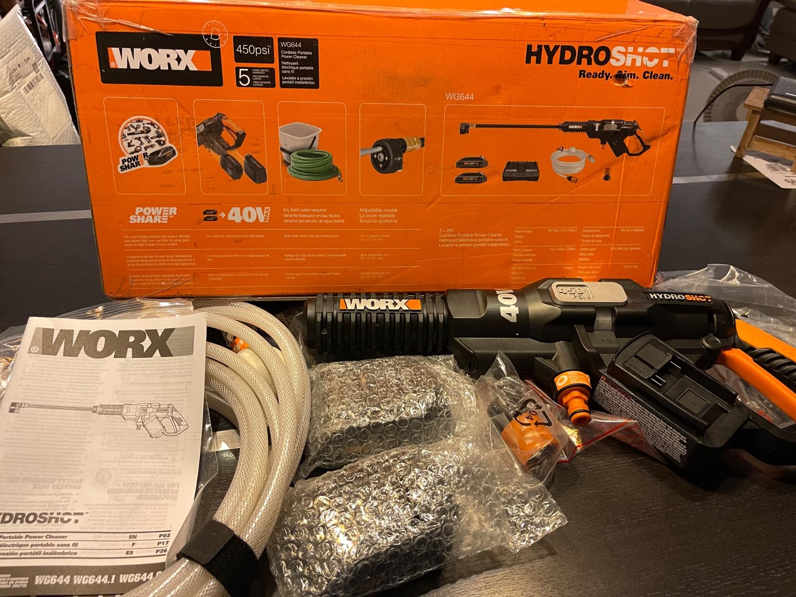 WORX WG644 Hydroshot Idropulitrice 40V 2 Batterie 450 PSI