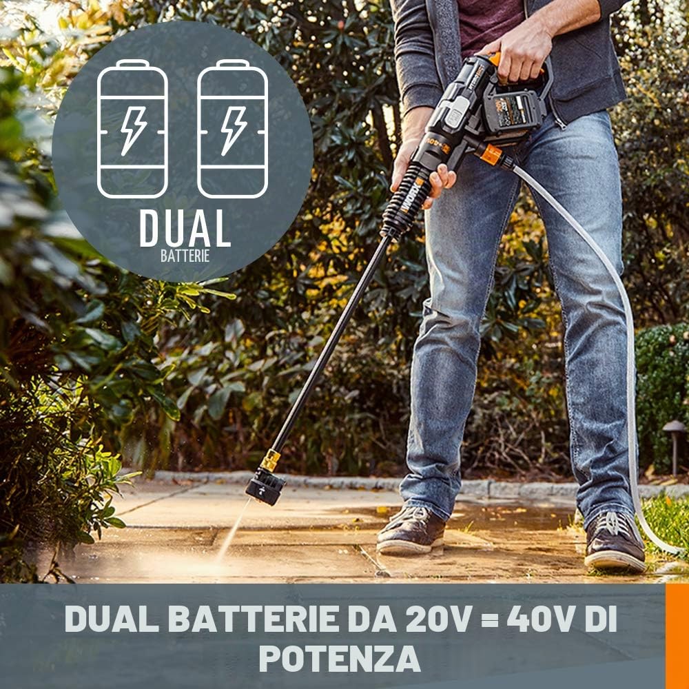 WORX WG644 Hydroshot Idropulitrice 40V 2 Batterie 450 PSI