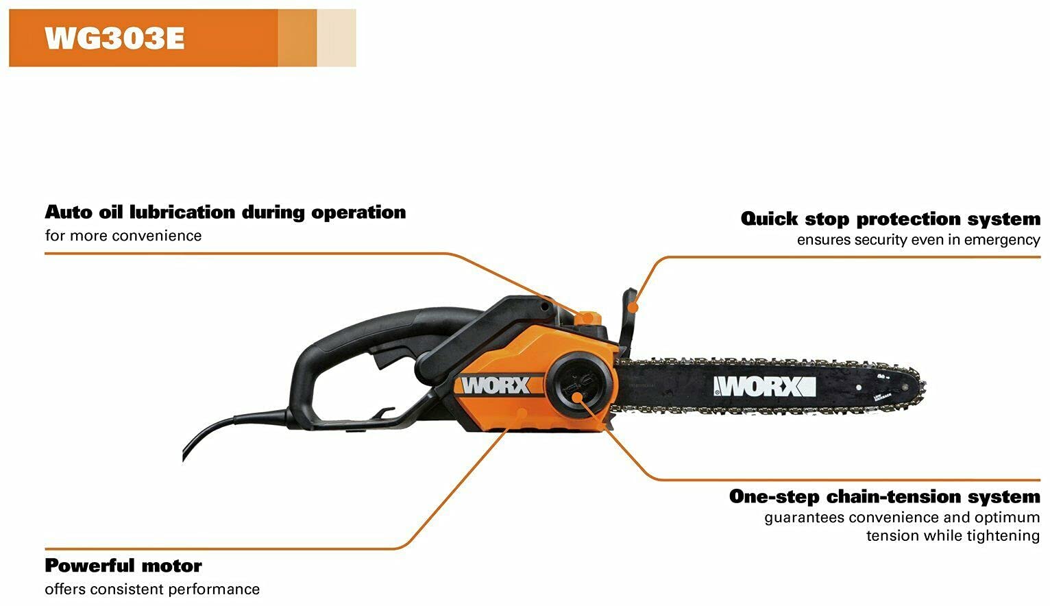 Worx WG303E Motosega Elettrica 2000W Barra 40cm