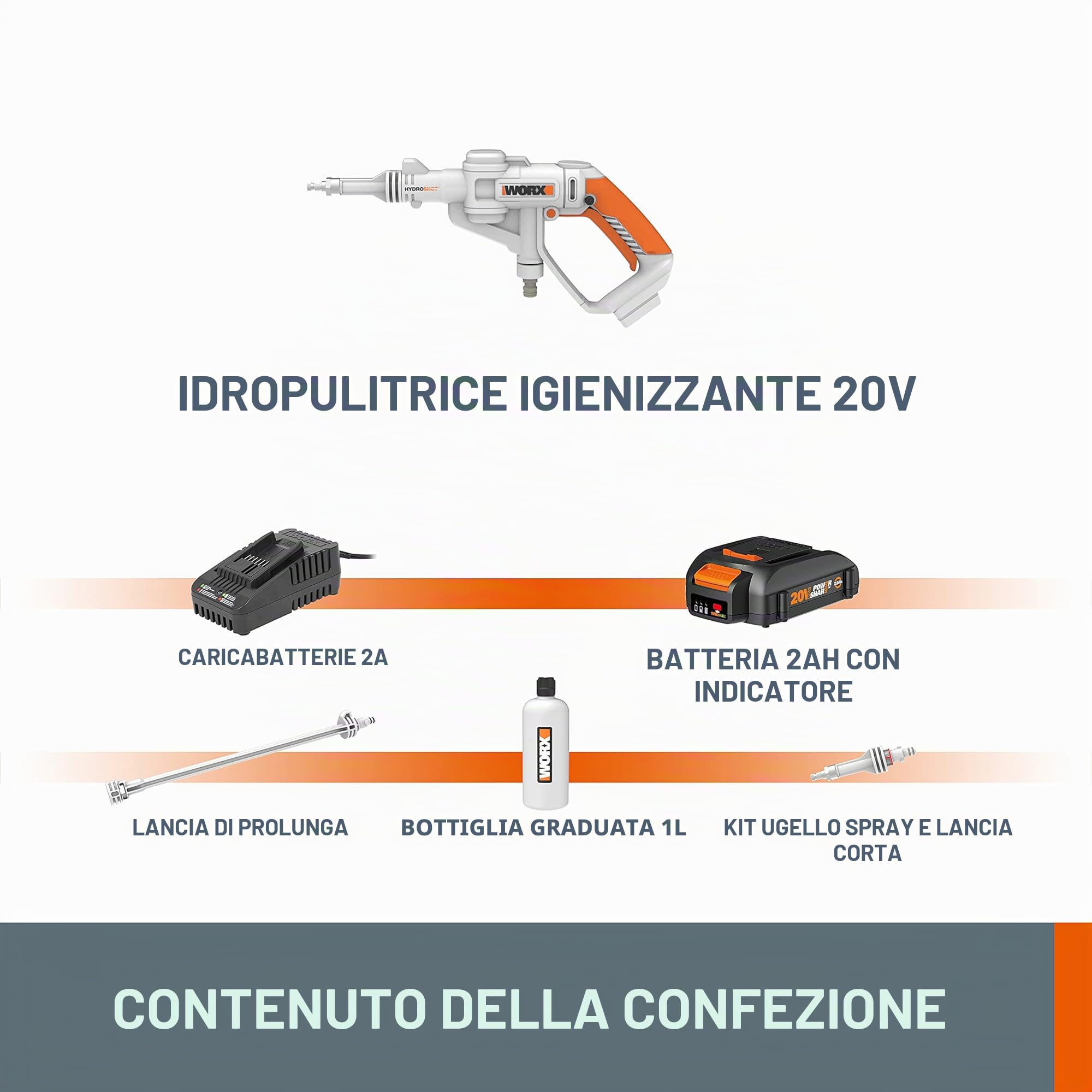 Worx WP650E idropulitrice batteria 20V 1 batteria 2Ah 1L