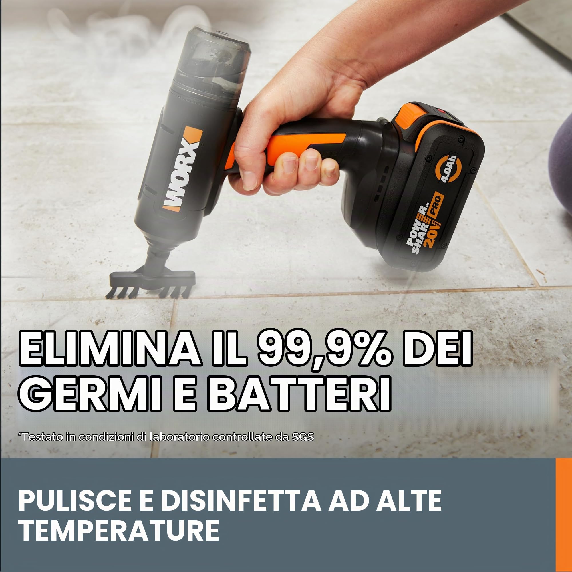 Worx WX770.9 pulitore a vapore portatile 20V solo corpo