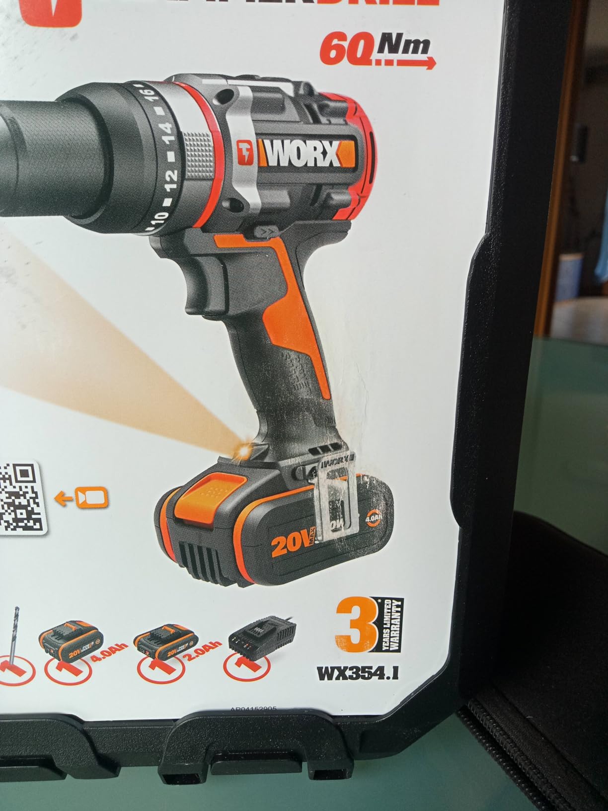 Worx WX354 trapano avvitatore 20V 60 Nm brushless 2x2Ah