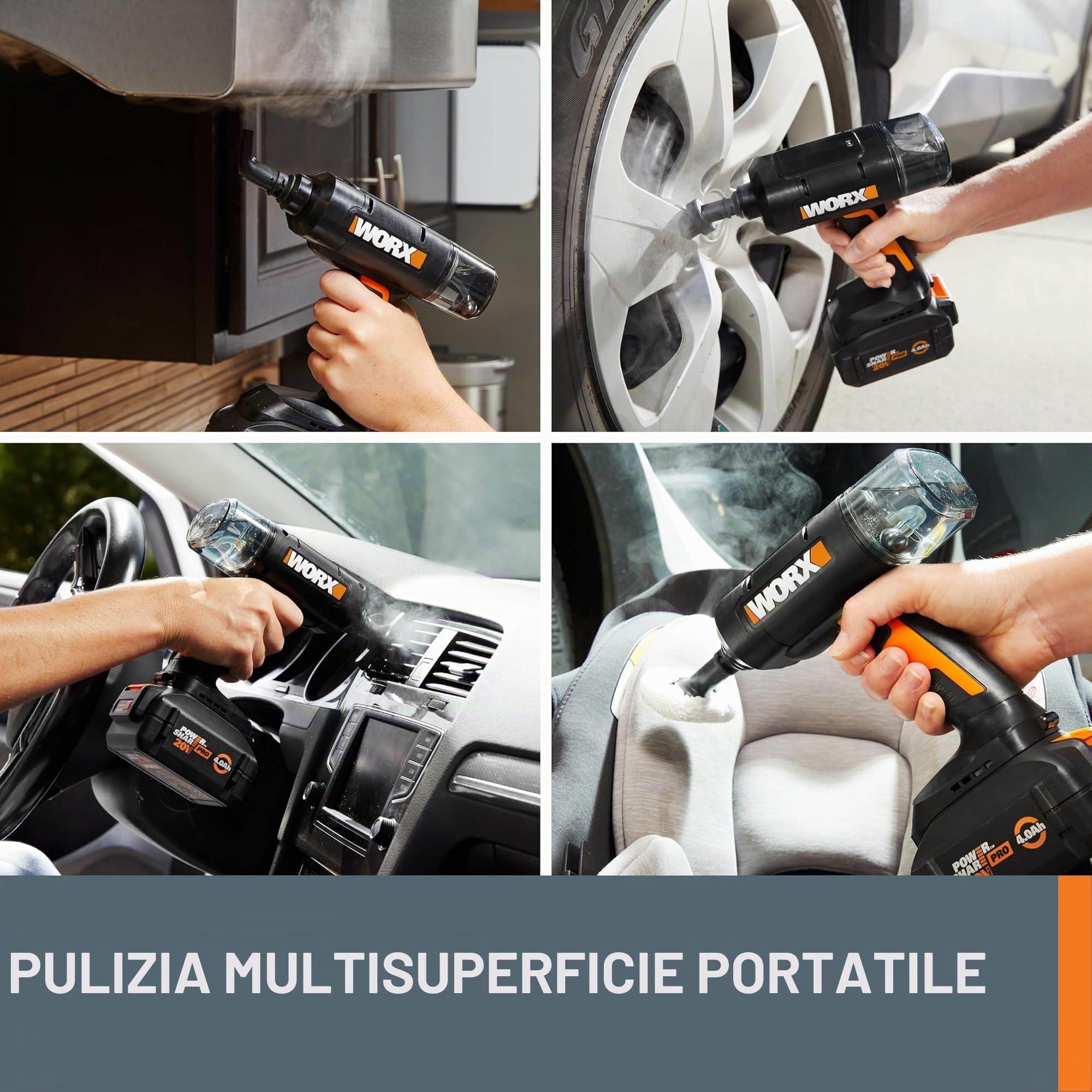 Worx WX770.9 pulitore a vapore portatile 20V solo corpo