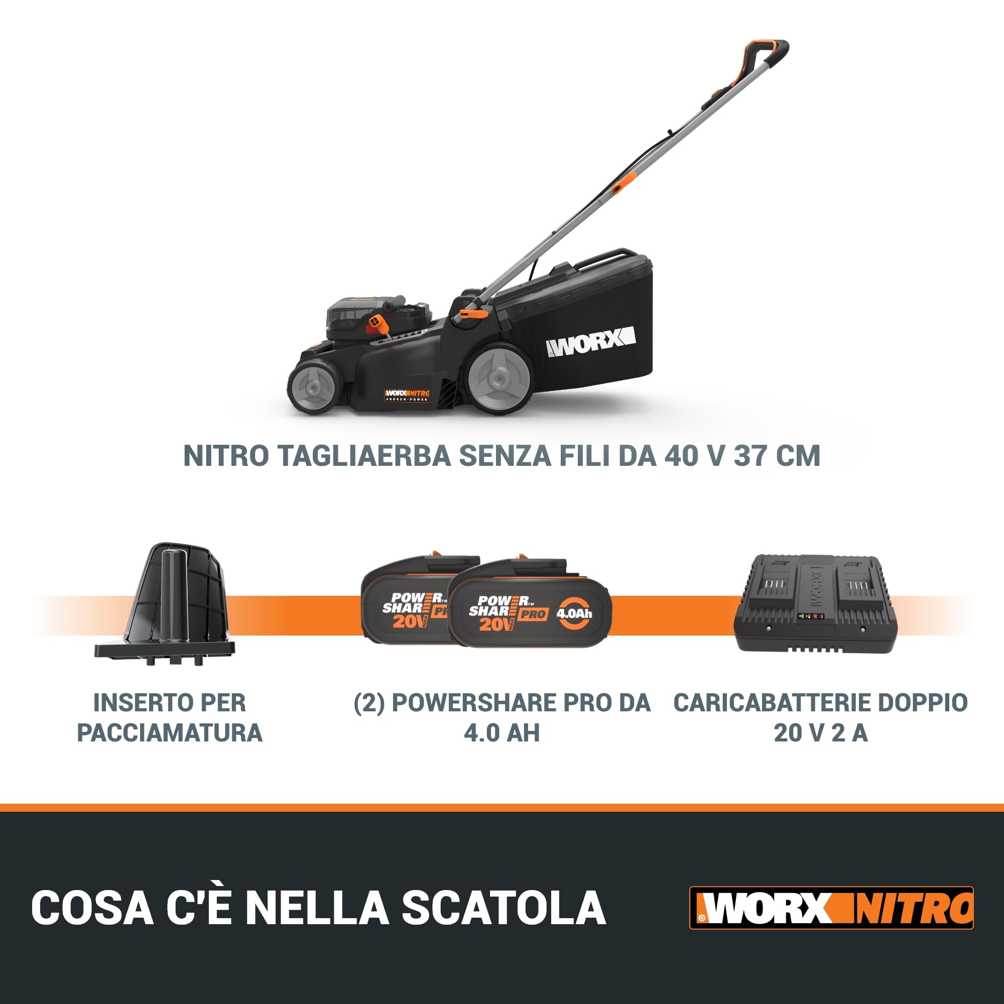 Worx WG737E tosaerba a batteria 40V 37cm taglio