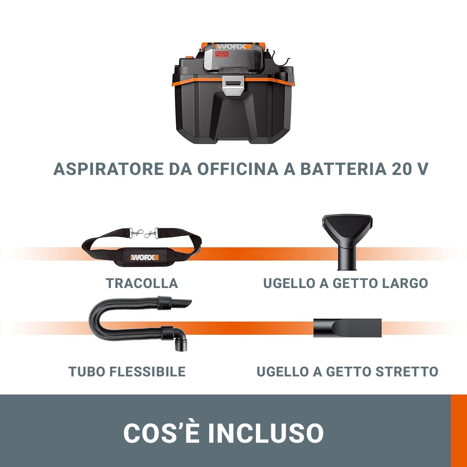 WORX WX031.9 aspirapolvere solidi liquidi 20V solo corpo brushless