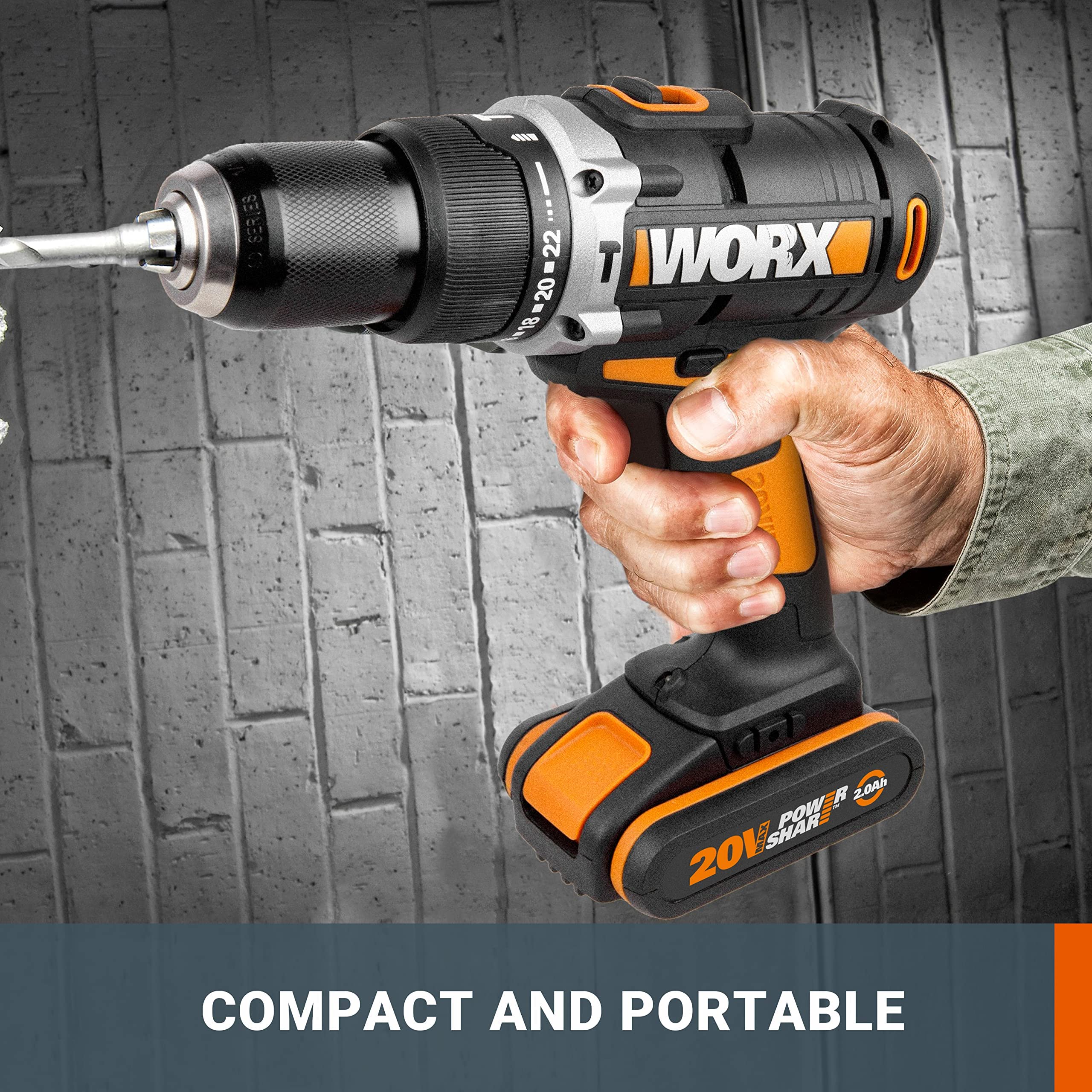 Worx WX372.9 trapano avvitatore batteria 20V solo corpo