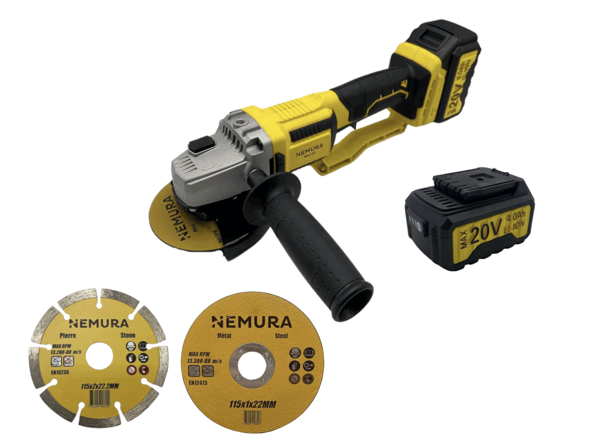 Nemura Smerigliatrice Angolare 20V 125 mm 1 Batteria 4Ah