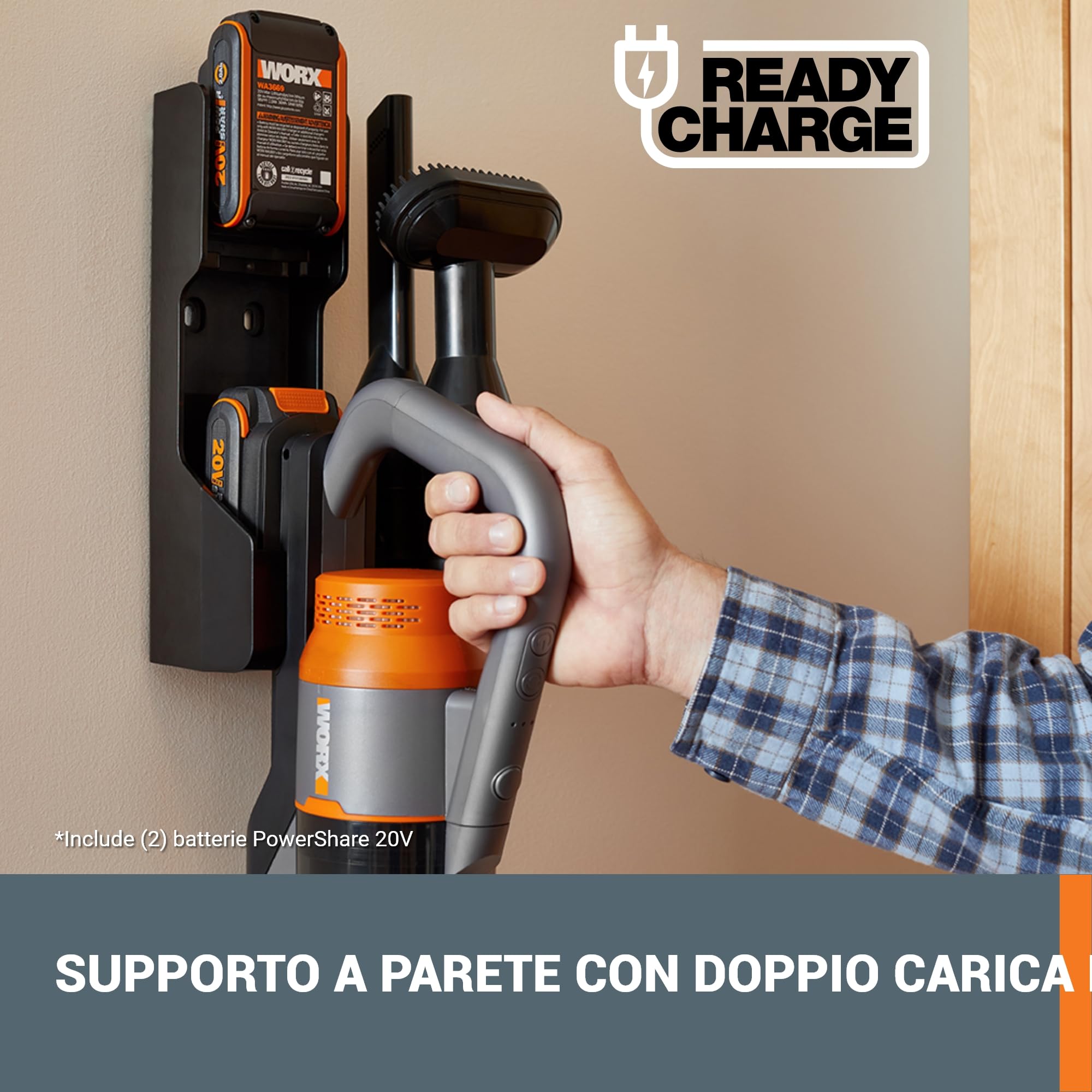 Worx WX038 aspirapolvere senza fili 20V 25kPa con 2 batterie